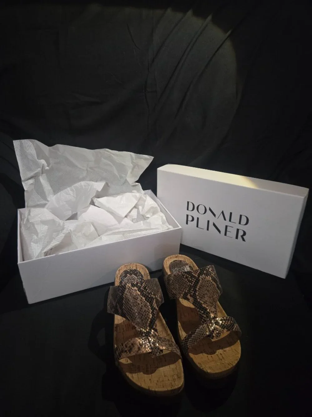 Donald Pliner Faina Metallic Python Cork Sandals 9 NIB $158